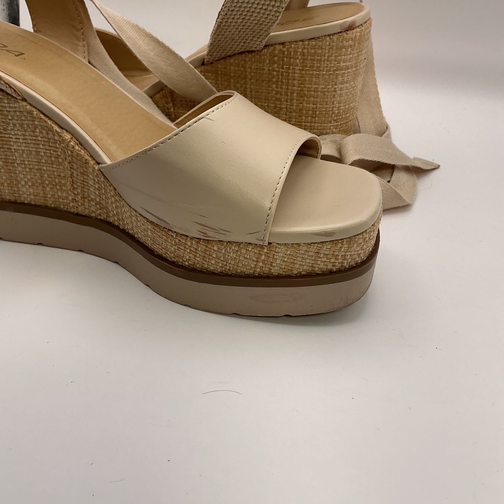 Soda Womens Cream Ankle Tie Platform Wedge Sandals Woven Raffia Size 10 - Picture 16 of 16
